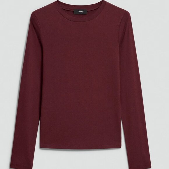 Theory long-sleeve tee in organic cotton (dark red) - Picture 2 of 6